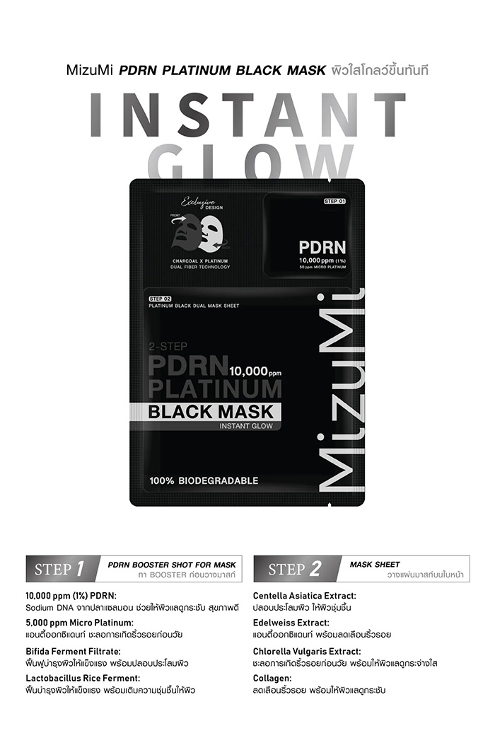 แผ่นมาส์กหน้า MizuMi PDRN Platinum Black Mask แผ่นมาส์กหน้า MizuMi PDRN Platinum Black Mask