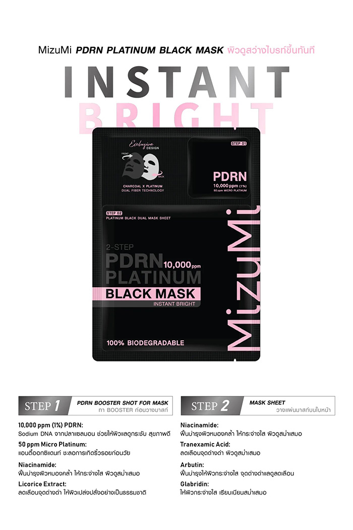แผ่นมาส์กหน้า MizuMi PDRN Platinum Black Mask แผ่นมาส์กหน้า MizuMi PDRN Platinum Black Mask