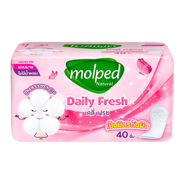 แผ่นอนามัยสูตรไม่มีน้ำหอม Molped Natural Daily Fresh Pantyliner แผ่นอนามัยสูตรไม่มีน้ำหอม Molped Natural Daily Fresh Pantyliner