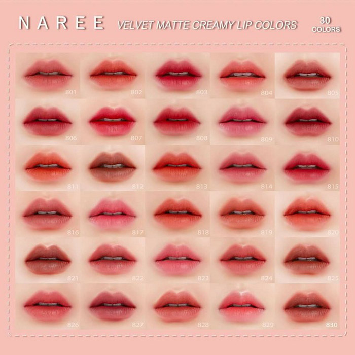 Naree Velvet Matte Creamy Lip Colors ลิปครี่มมี่แมท เนื้อเบาบาง ไม่หนักปาก ติดทนนาน