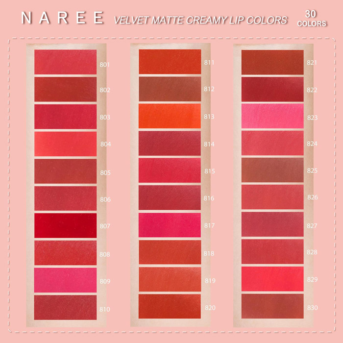 Naree Velvet Matte Creamy Lip Colors ลิปครี่มมี่แมท เม็ดสีชัด กลบสีปากได้มิด ช่วยเติมเต็มร่องลึก