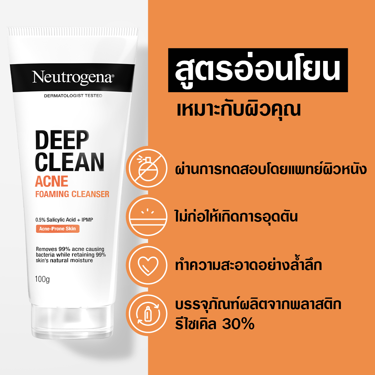 โฟมล้างหน้า Neutrogena Deep Clean Acne Foaming Cleanser