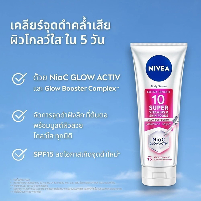 เซรั่มบำรุงผิวกาย NIVEA Body Serum Extra Bright 10 Super Vitamins Skin Foods Glow Perfection SPF15