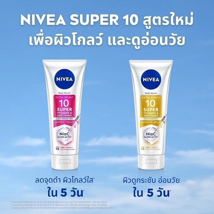 เซรั่มบำรุงผิวกาย NIVEA Body Serum Extra Bright 10 Super Vitamins Skin Foods Youth Perfect 