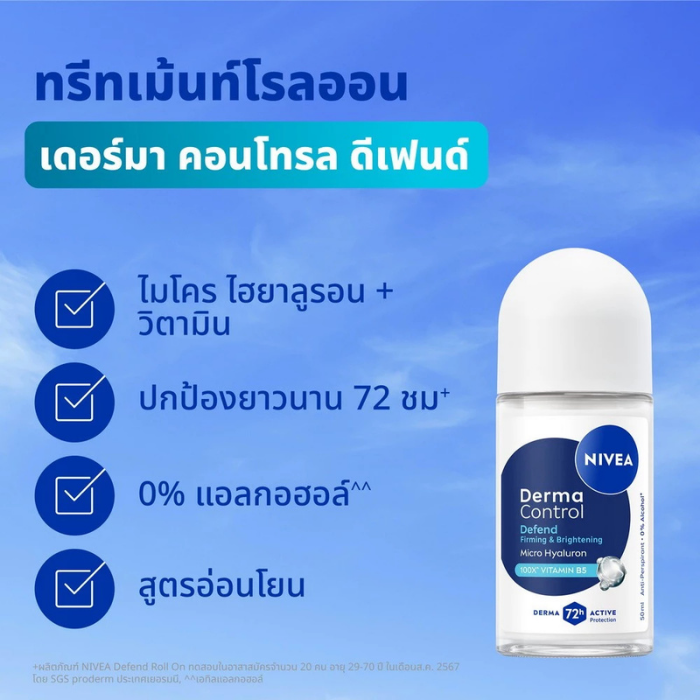 โรลออนระงับกลิ่นกาย NIVEA Derma Control Defend Roll On