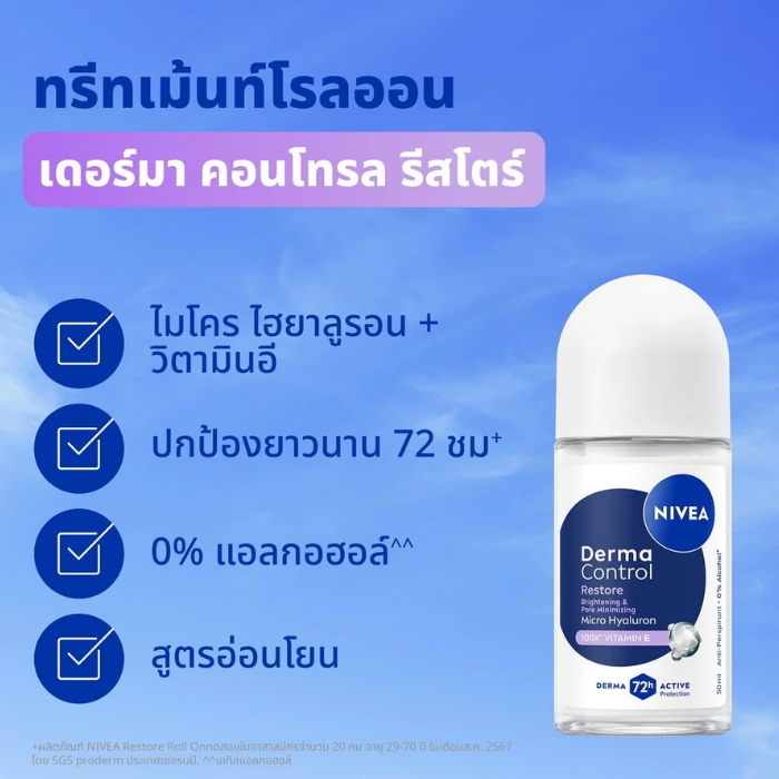 โรลออนระงับกลิ่นกาย NIVEA Derma Control Restore Roll On โรลออนระงับกลิ่นกาย NIVEA Derma Control Restore Roll On