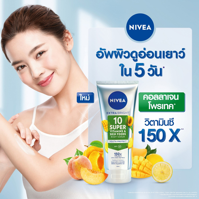 บอดี้โลชั่น NIVEA Extra Bright 10 Super Vitamins Skin Foods Body Serum Youth Protect