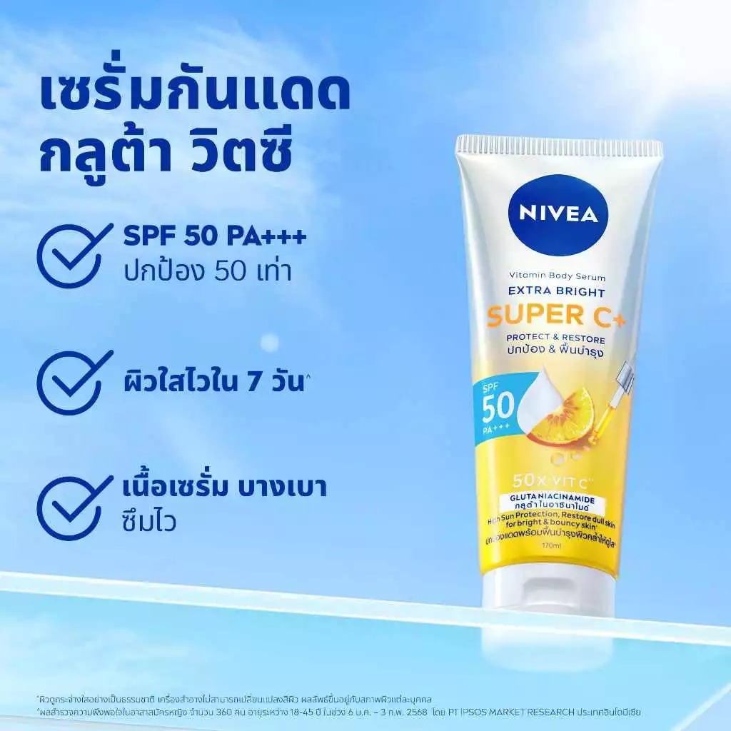 วิตามินเซรั่มบำรุงผิวกาย Nivea Extra Bright Super C+ Serum SPF50 PA+++