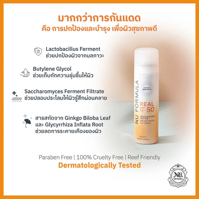 สเปร์ยกันแดด NU Formula Crystal Sun Spray Real SPF50+ PA++++