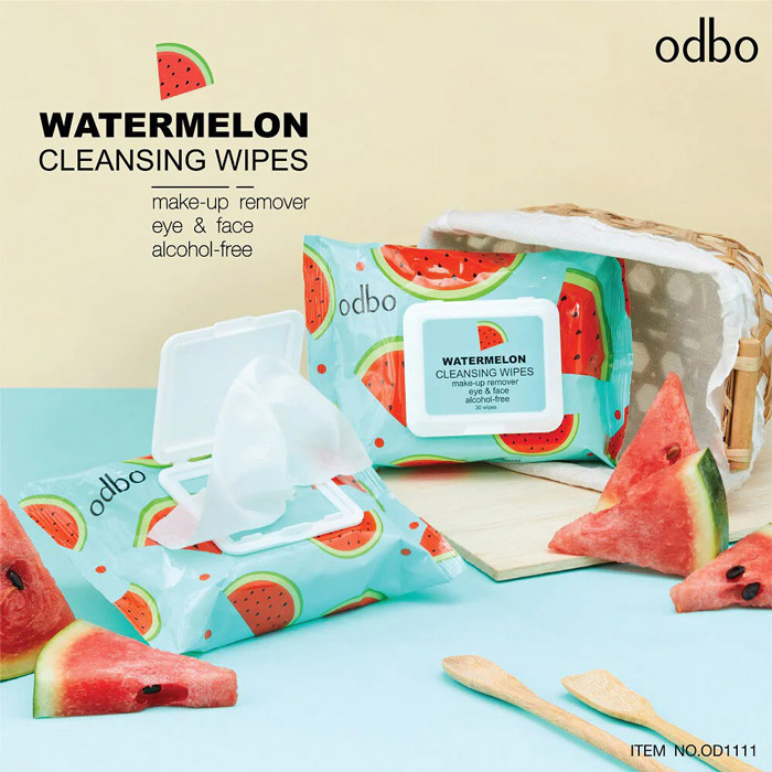  ODBO Watermelon Cleansing Wipes ทำความสะอาดเครื่องสำอางสูตรกันน้ำให้หลุดออกได้อย่างหมดจด พกพาสะดวก