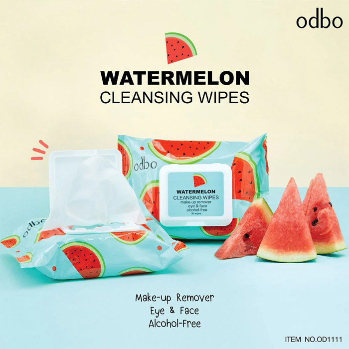 ODBO Watermelon Cleansing Wipes ทิชชู่สำหรับเช็ดเครื่องสำอาง จากโอดีบีโอ ช่วยทำความสะอาดผิวหน้า พร้อมปลอบประโลมผิวที่อ่อนล้า ปราศจากแอลกอฮอล์