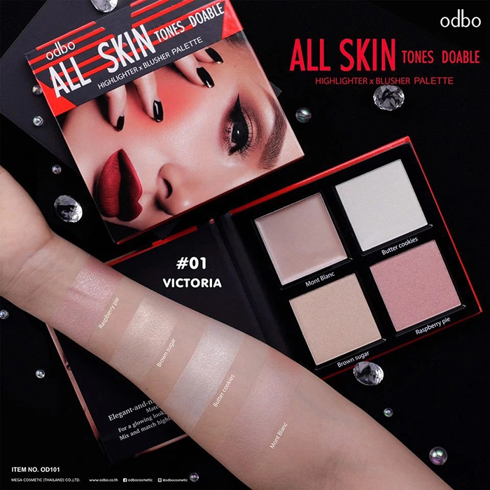 พาเลทไฮไลท์และบลัชออน Odbo Cosmetic All Skin Tones Doable Highlighter X Blusher Palette พาเลทไฮไลท์และบลัชออน Odbo Cosmetic All Skin Tones Doable Highlighter X Blusher Palette