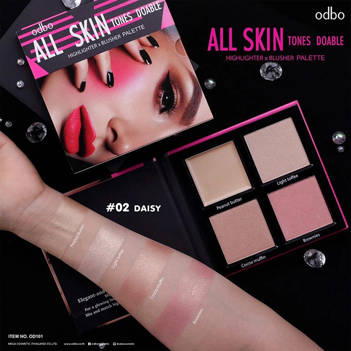 พาเลทไฮไลท์และบลัชออน Odbo Cosmetic All Skin Tones Doable Highlighter X Blusher Palette พาเลทไฮไลท์และบลัชออน Odbo Cosmetic All Skin Tones Doable Highlighter X Blusher Palette