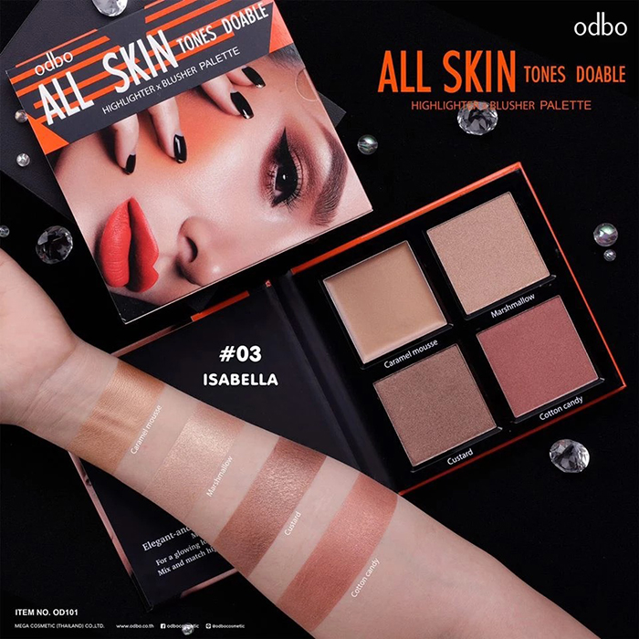 พาเลทไฮไลท์และบลัชออน Odbo Cosmetic All Skin Tones Doable Highlighter X Blusher Palette พาเลทไฮไลท์และบลัชออน Odbo Cosmetic All Skin Tones Doable Highlighter X Blusher Palette