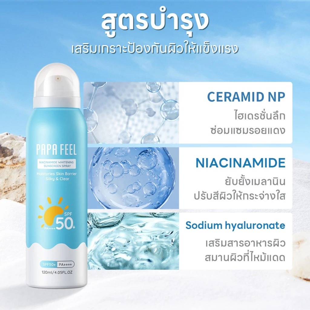 สเปร์ยกันแดด PAPA FEEL Niacinamide Whitening Sunscreen Spray