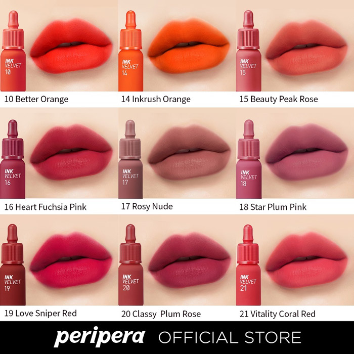 PERIPERA ลิปสติก รุ่น INK VELVET 31 สี แพ็คเกจใหม่ ลิปเนื้อกำมะหยี่แมท เนื้อบางเบา ติดทนนาน ไม่ตกร่อง กลบปากคล้ำได้มิด