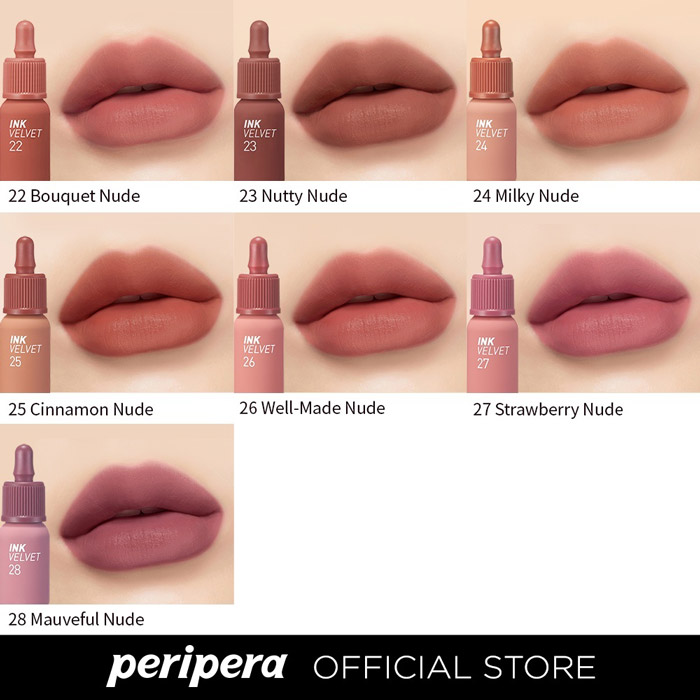 PERIPERA ลิปสติก รุ่น INK VELVET 31 สี แพ็คเกจใหม่ ลิปเนื้อกำมะหยี่แมท เนื้อบางเบา ติดทนนาน ไม่ตกร่อง กลบปากคล้ำได้มิด