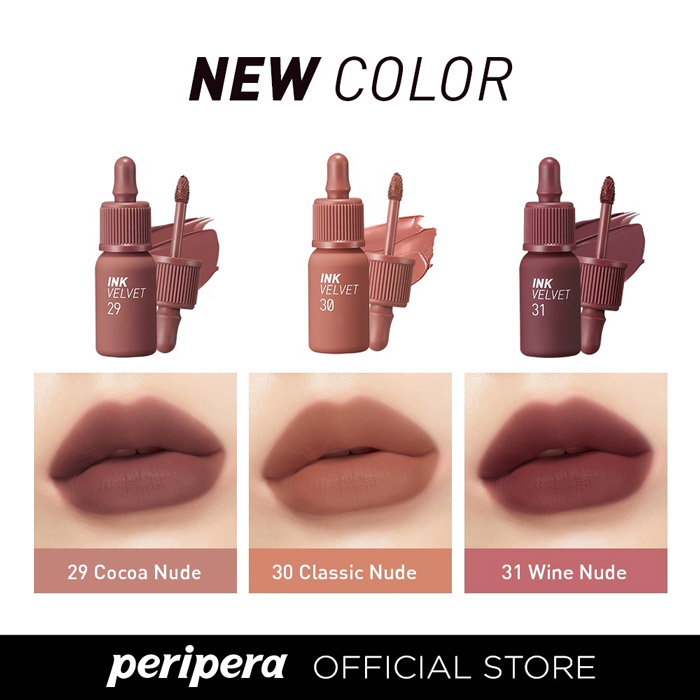 NEW COLOR PERIPERA ลิปสติก รุ่น INK VELVET Nude Collection (ลิปสายฝอ) ลิปเนื้อกำมะหยี่แมท เนื้อบางเบา ติดทนนาน ไม่ตกร่อง กลบปากคล้ำได้มิด