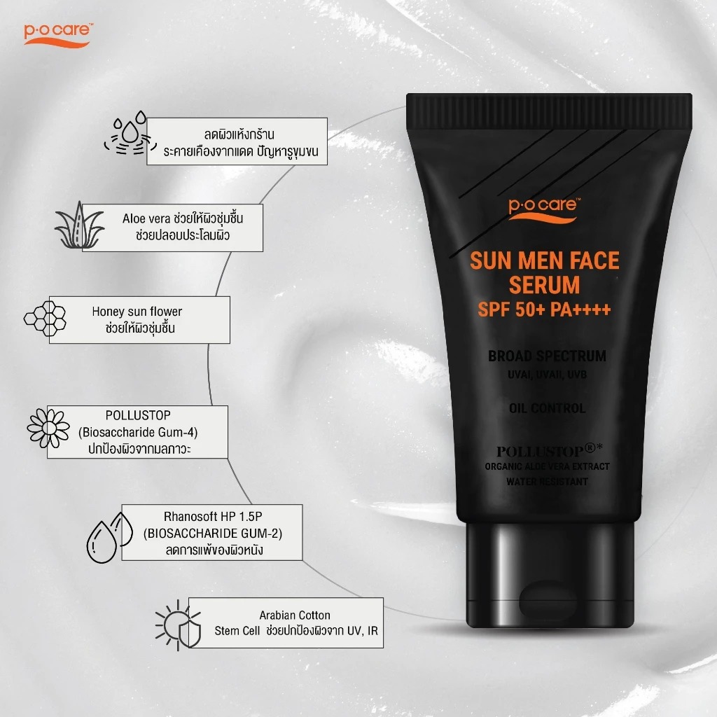 ครีมกันแดดผู้ชาย P.O.Care Sun Men Face SPF50+ PA++++