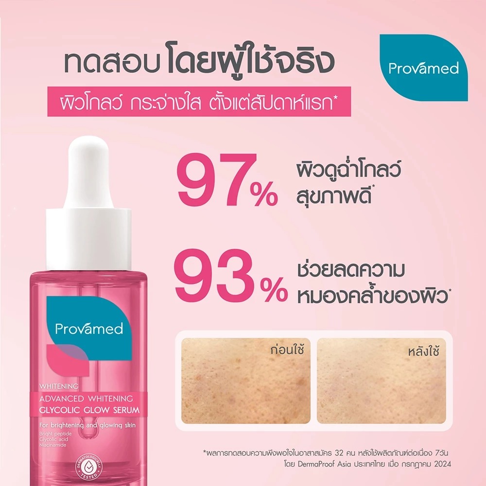 เซรั่มบำรุงผิวหน้า PROVAMED Advanced Whitening Glycolic Glow Serum