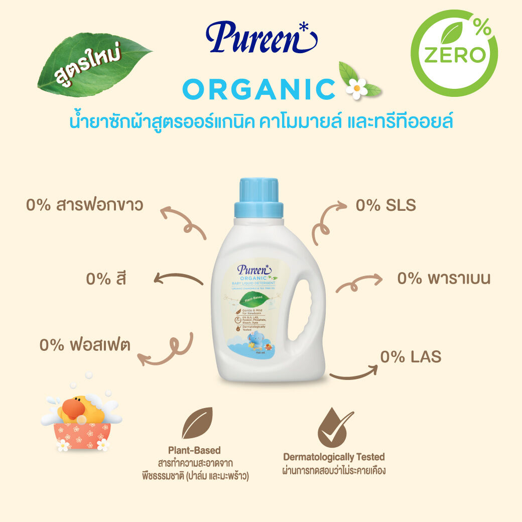 น้ำยาซักผ้าเด็ก Pureen Organic Baby Liquid Detergent Pump