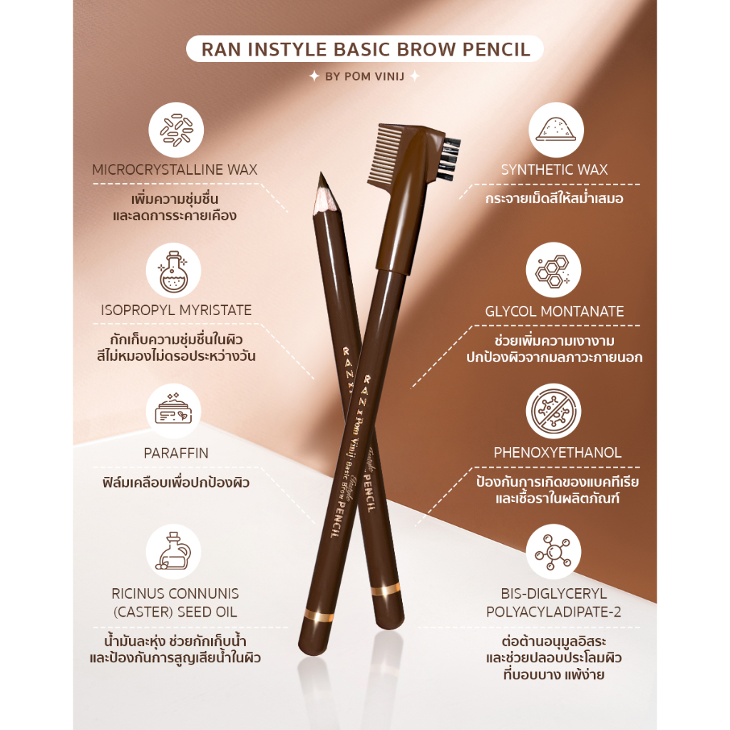 ดินสอเขียนคิ้ว RAN Instyle Basic Brow Pencil By Pom Vinij