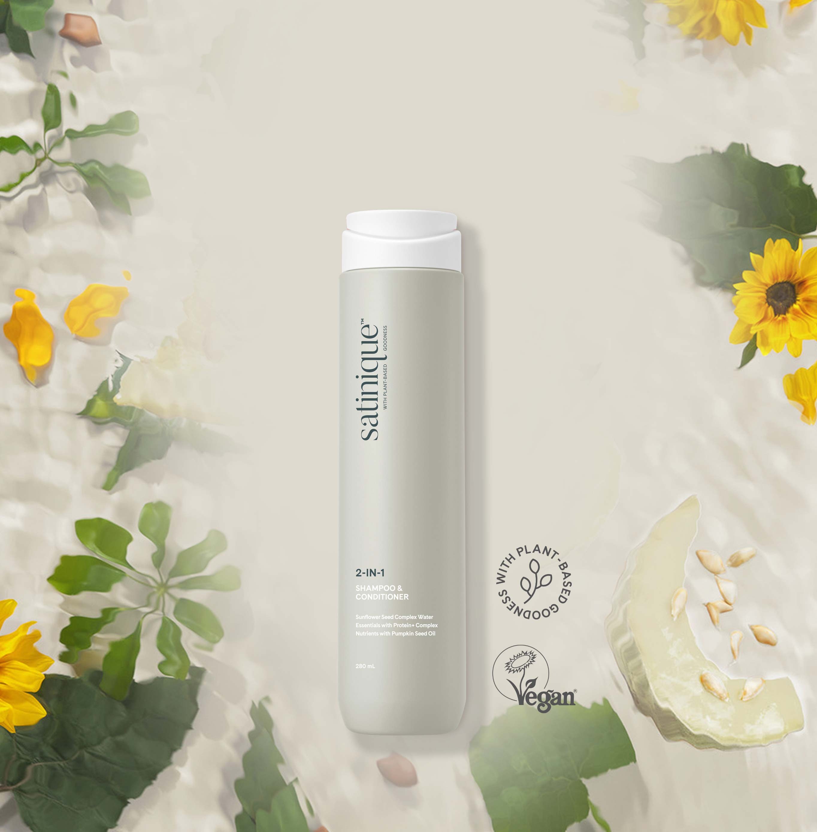 แชมพูและครีมนวด satinique 2 in 1 Shampoo & Conditioner