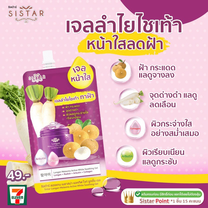 Sistar Longan Melasma Active White Soothing Gel เจลลำไย-หัวไชเท้า ช่วยดูแลปัญหาฝ้า กระแดด จุดด่างดำ