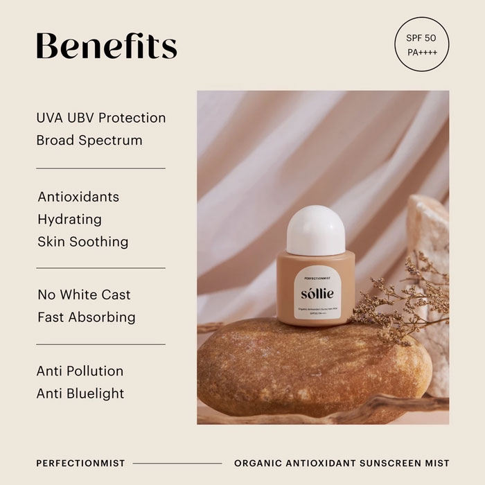 สเปรย์กันแดด Sollie The Perfectionmist Organic Antioxidant Sunscreen Mist SPF50 PA++++