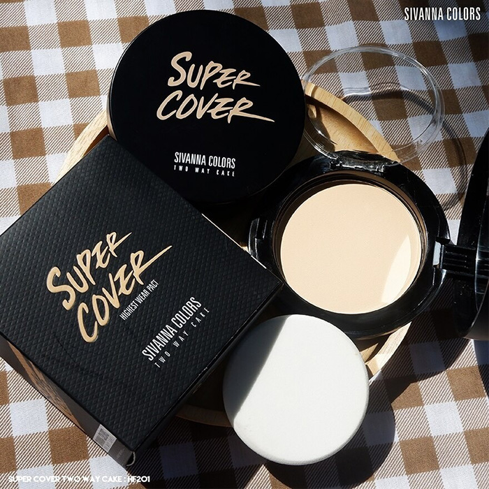 แป้งพัฟผสมรองพื้น SIVANNA Colors Super Cover Two Way Cake Powder