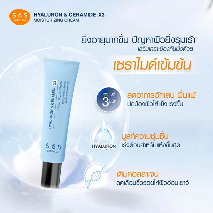 ครีมบำรุงผิวหน้า SōS Hyaluron Ceramide X3 Moisturizing Cream