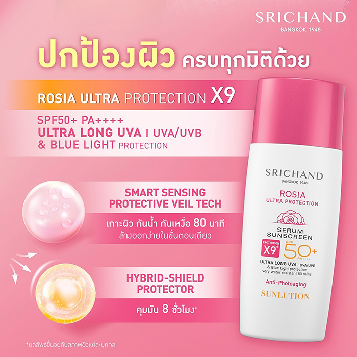 เซรั่มกันแดด SRICHAND Sunlution Rosia Ultra Protection Serum Sunscreen SPF50+ PA++++