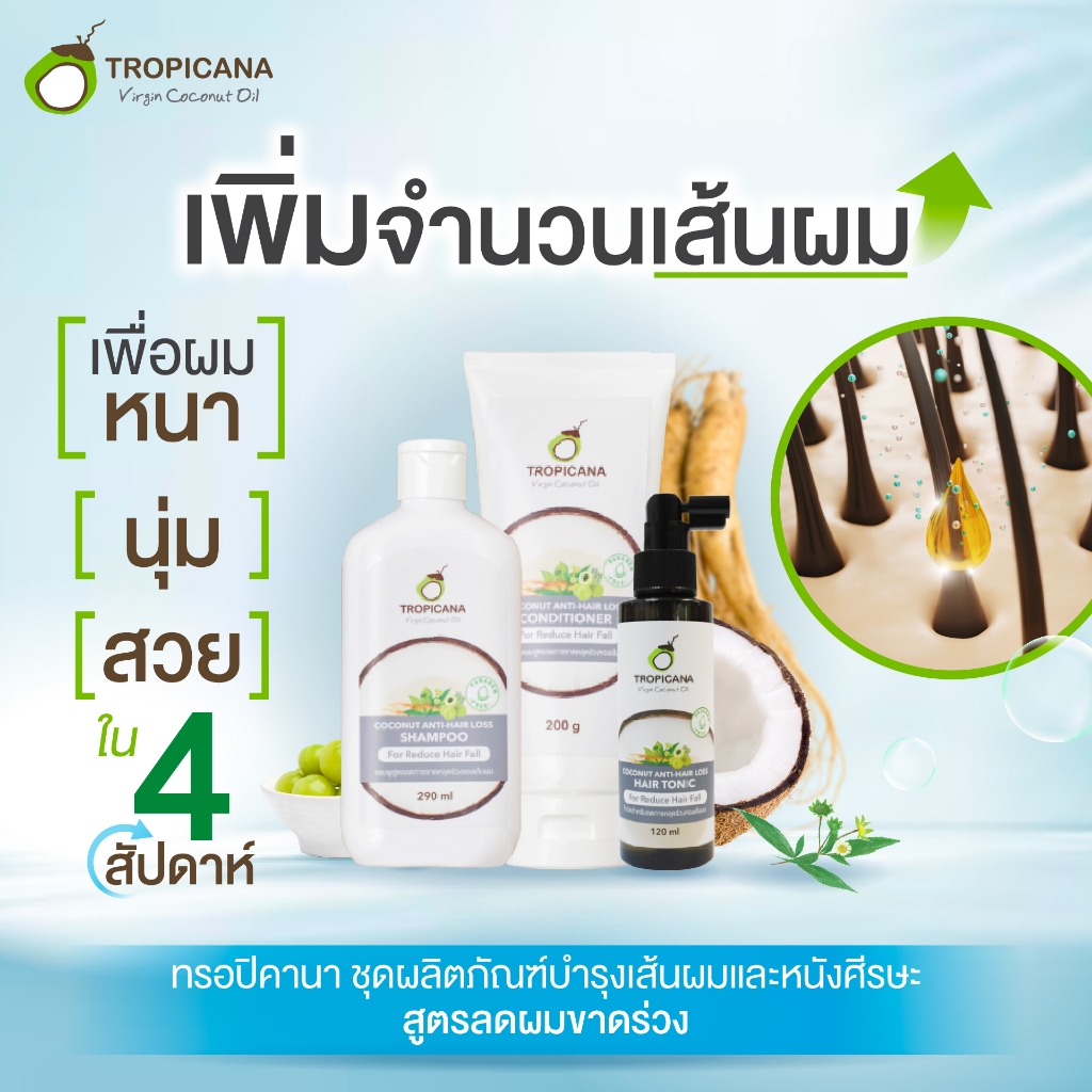 แชมพูลดผมขาดหลุดร่วง Tropicana Coconut Anti-hair loss Shampoo