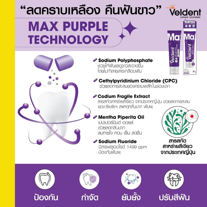 าสีฟัน VELDENT Toothpaste Extra White Teeth Max Purple าสีฟัน VELDENT Toothpaste Extra White Teeth Max Purple
