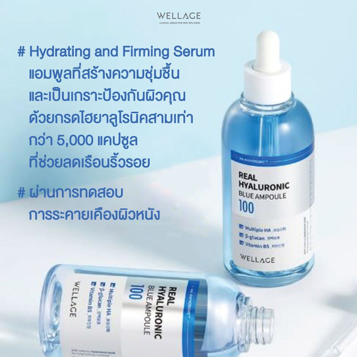 Wellage Real Hyaluronic Blue Ampoule แอมพูลบำรุงผิวหน้า ปรับสภาพผิว และเสริมเกราะป้องกันผิวให้แข็งแรงขึ้น