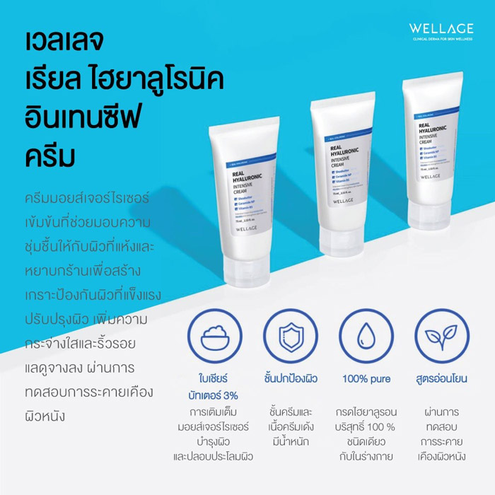 Wellage Real Hyaluronic Intensive Cream ครีมมอยส์เจอร์ไรเซอร์ บำรุงผิวให้เรียบเนียน และผิวอ่อนนุ่มขึ้น