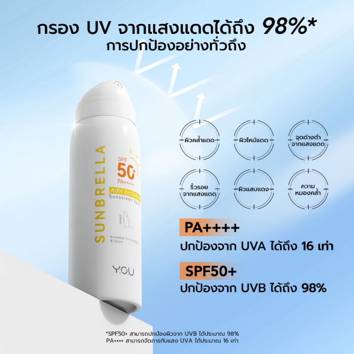 สเปร์ยกันแดด Y.O.U SUNBRELLA Airy Outdoor Sunscreen Spray SPF 50+ PA ++++