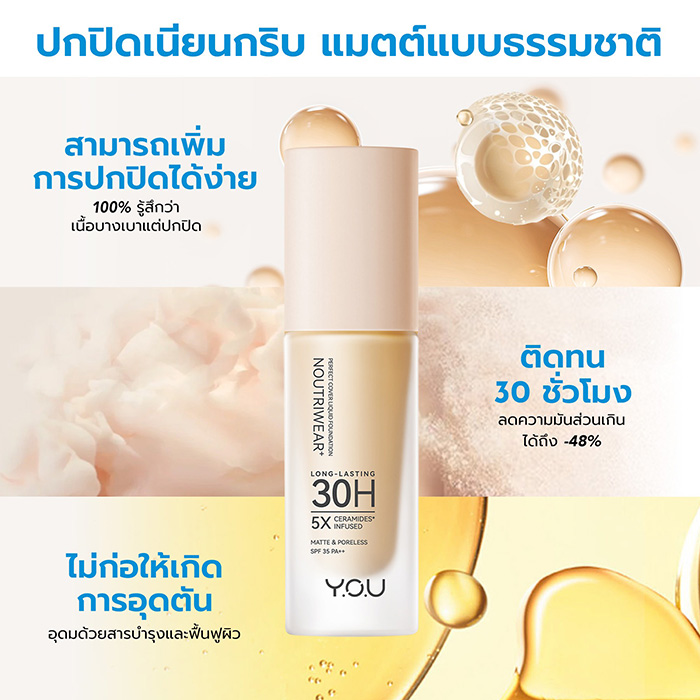 รองพื้นเนื้อน้ำ Y.O.U NoutriWear+ Perfect Cover Velvet Liquid Foundation SPF 35 PA++