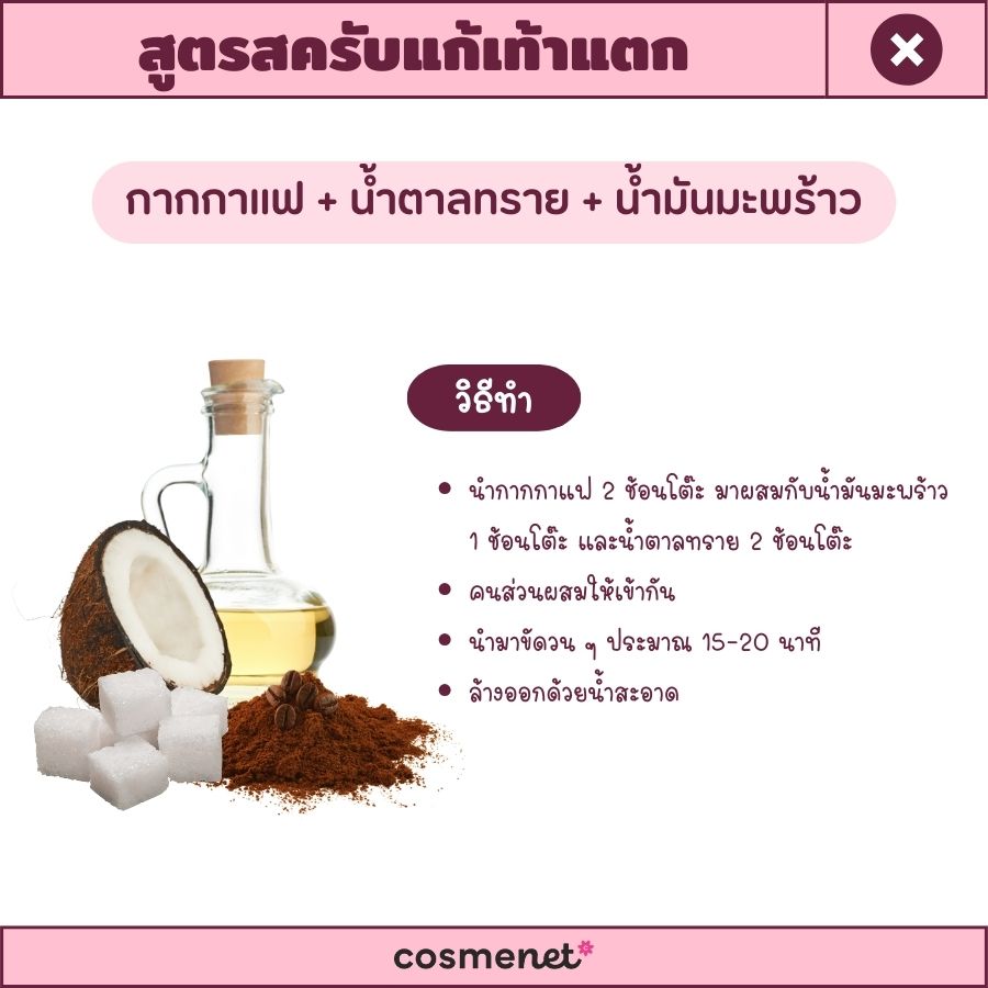 กากกาแฟ + น้ำตาลทราย + น้ำมันมะพร้าว