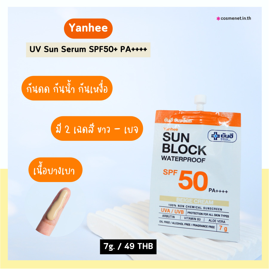 รีวิว ผลิตภัณฑ์กันแดด กันน้ำ กันเหงื่อ แบบซอง ราคาหลักสิบ