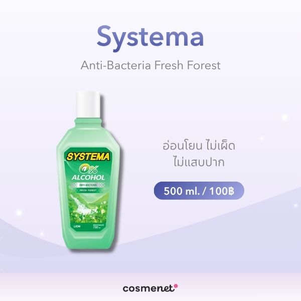น้ำยาบ้วนปากไม่มีแอลกอฮอล์ ยี่ห้อไหนดี? แนะนำ 8 สูตรอ่อนโยน ปี 2026 Systema Anti-Bacteria Fresh Forest