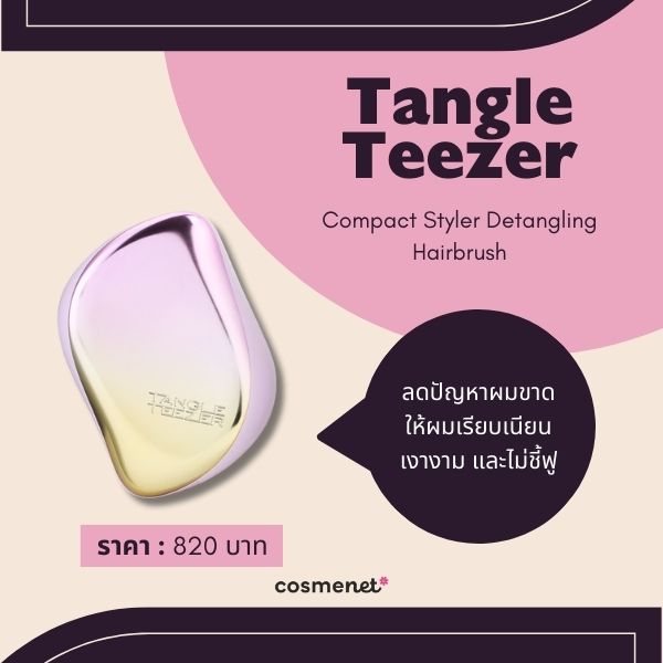 10 หวีลดไฟฟ้าสถิตย์ จบปัญหาผมชี้ฟูกวนใจ ให้ผมเรียบลื่น จัดทรงง่าย Tangle Teezer Compact Styler Detangling Hairbrush