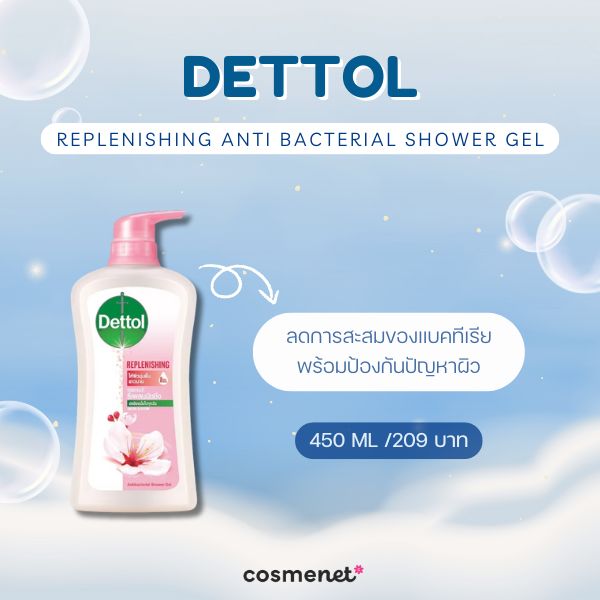  ครีมอาบน้ำลดกลิ่นตัว DETTOL Replenishing Anti Bacterial Shower Gel