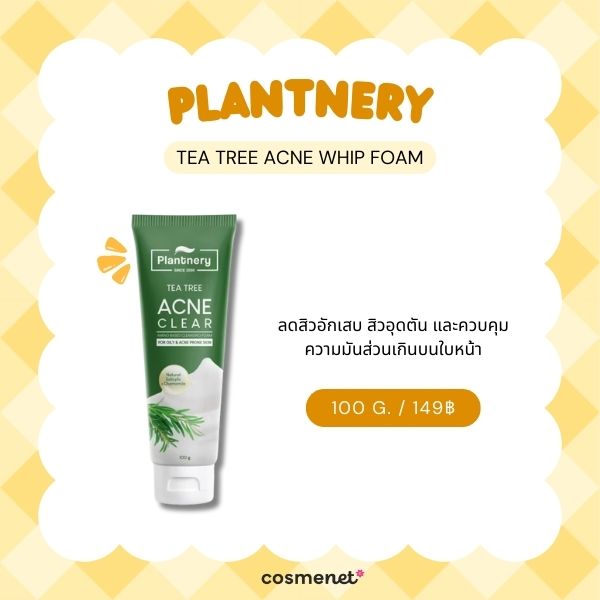 9 โฟมล้างหน้าสำหรับผิวผสม อ่อนโยน คุมมัน ช่วยคงความชุ่มชื้น โฟมล้างหน้าสำหรับผิวผสม Plantnery Tea Tree Acne Whip Foam