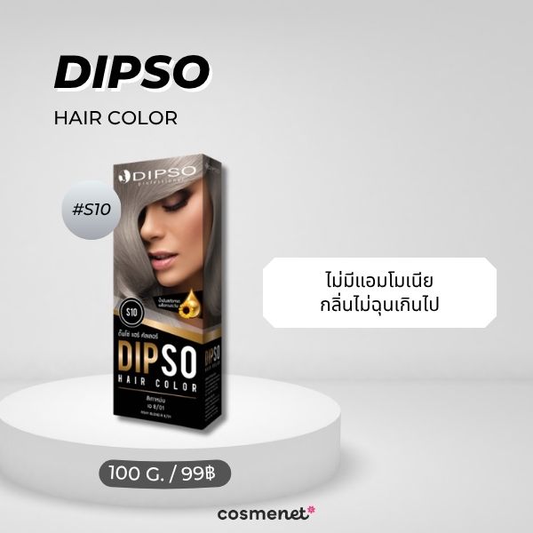 7 ยาย้อมผมสีเทา ยี่ห้อไหนดี? 2026 สีเทาหม่นสวย ย้อมเองได้ที่บ้าน Dipso Hair Color สี S10