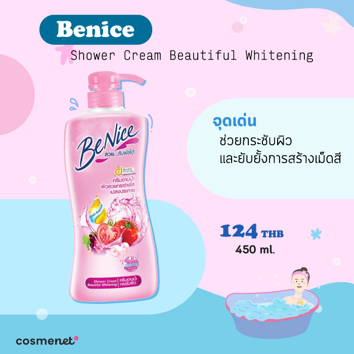 ครีมอาบน้ำผิวขาวกระจ่างใส Benice Shower Cream Beautiful Whitening