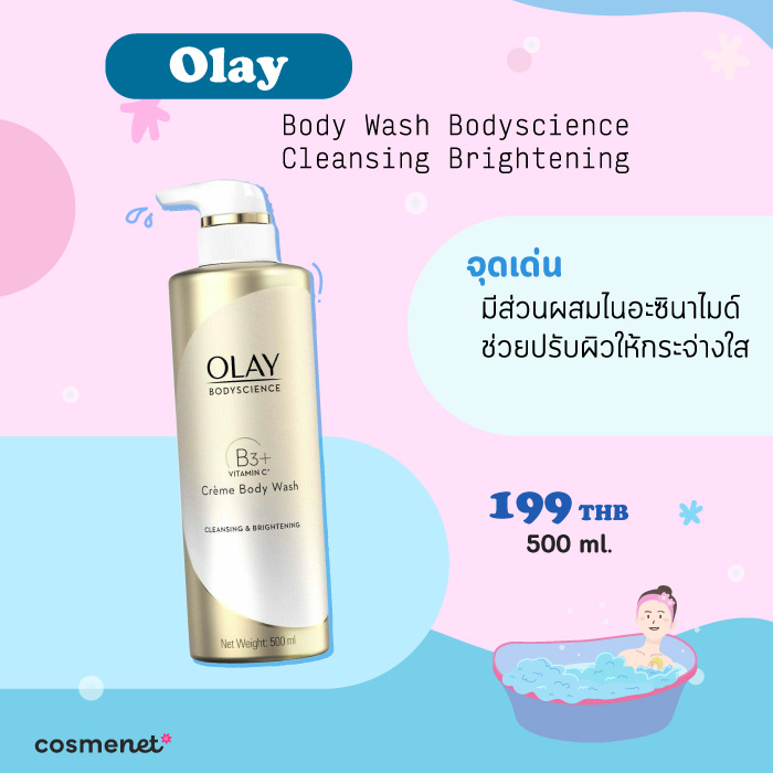 ครีมอาบน้ำผิวขาวกระจ่างใส Olay Body Wash Body science Cleansing Brightening