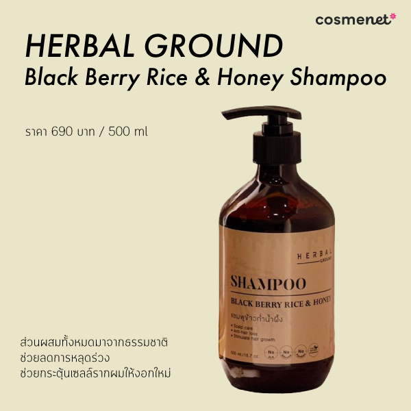 แชมพูลดผมร่วง HERBAL GROUND Black Berry Rice And Honey Shampoo