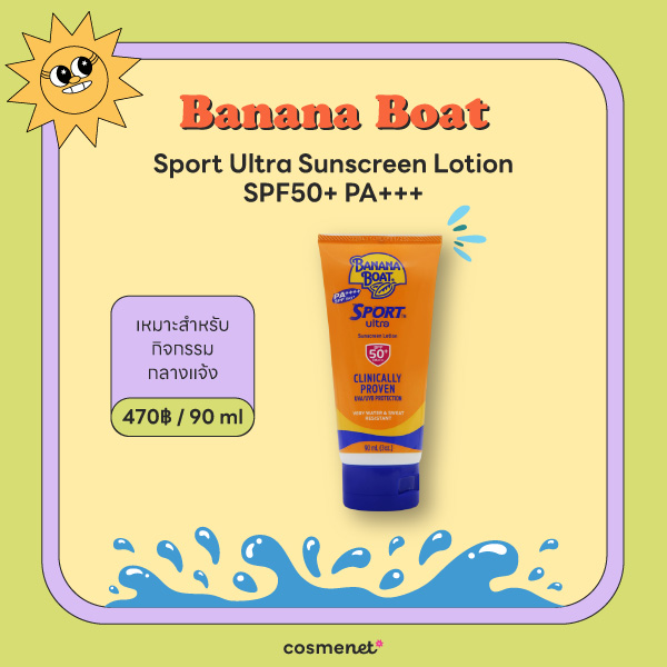 ครีมกันแดดทาหน้า กันน้ำ Banana Boat Sport Ultra Sunscreen Lotion SPF50+ PA+++