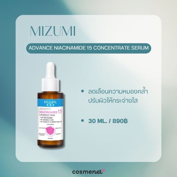 8 สกินแคร์ Skin Longevity น่าลองปี 2026 ผิวแข็งแรงอ่อนเยาว์ชะลอริ้วรอย MizuMi Advance Niacinamide 15 Concentrate Serum